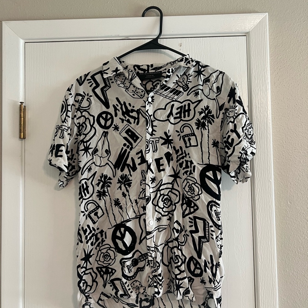 No Boundaries Black and White Casual Button Down Shirt